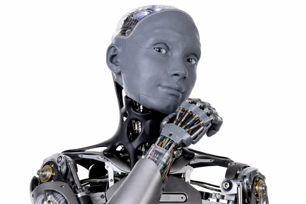 Ameca humanoid robot designed for human-like interaction and facial expression demonstration