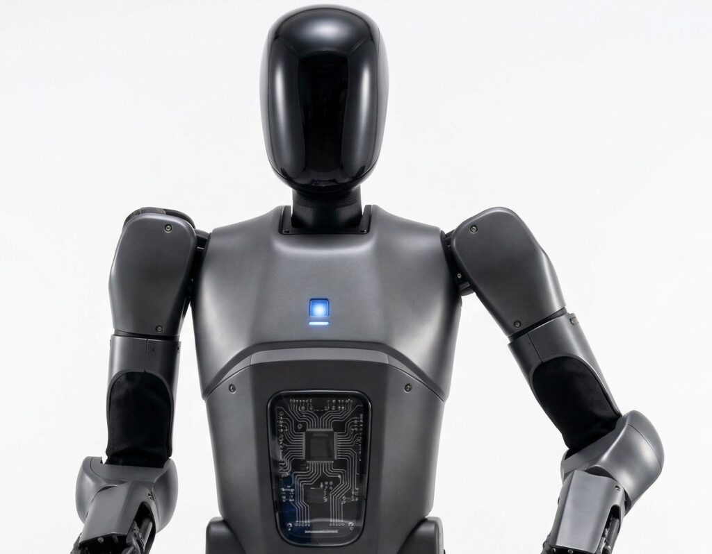 Pudu D7 humanoid robot assisting in service automation tasks