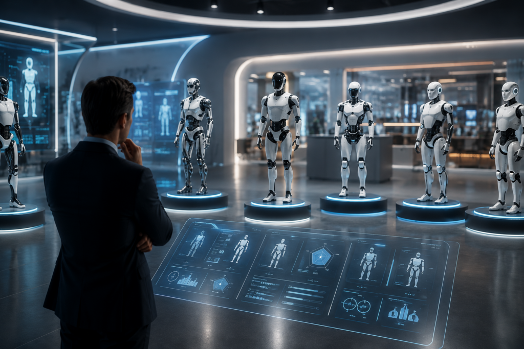 Humanoid robot buyer guide 2026 comparing Unitree G1 1X NEO Tesla Optimus and Figure 03 availability and pricing