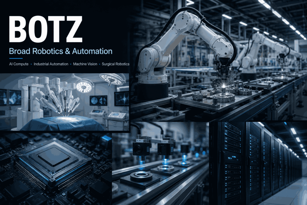 BOTZ holdings exposure across industrial automation AI compute machine vision and surgical robotics